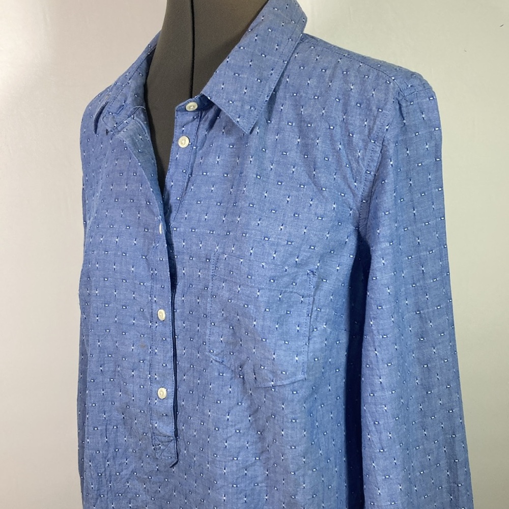 Merona Top/Blouse Women Size Large Blue Button Placket Long Sleeve 100% Cotton - Picture 5 of 9